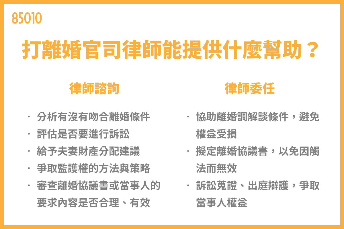 打離婚官司律師能提供什麼幫助？